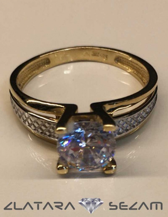 Verenicki prsten, kombinacija belog i zutog zlata sa cirkonom